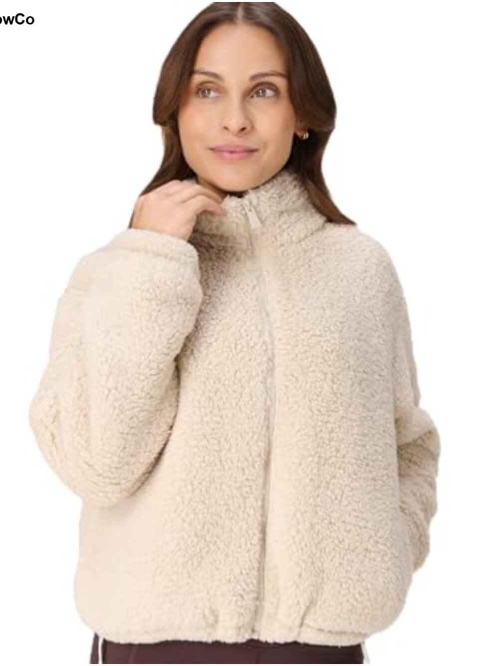 Sherpa Fleece Zip Up Jacket Mock Neck Relaxed Fit Hiking Outdoor